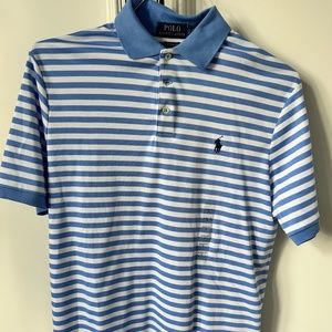 Polo Ralph Lauren Short Sleeve Blue and White Polo (M)